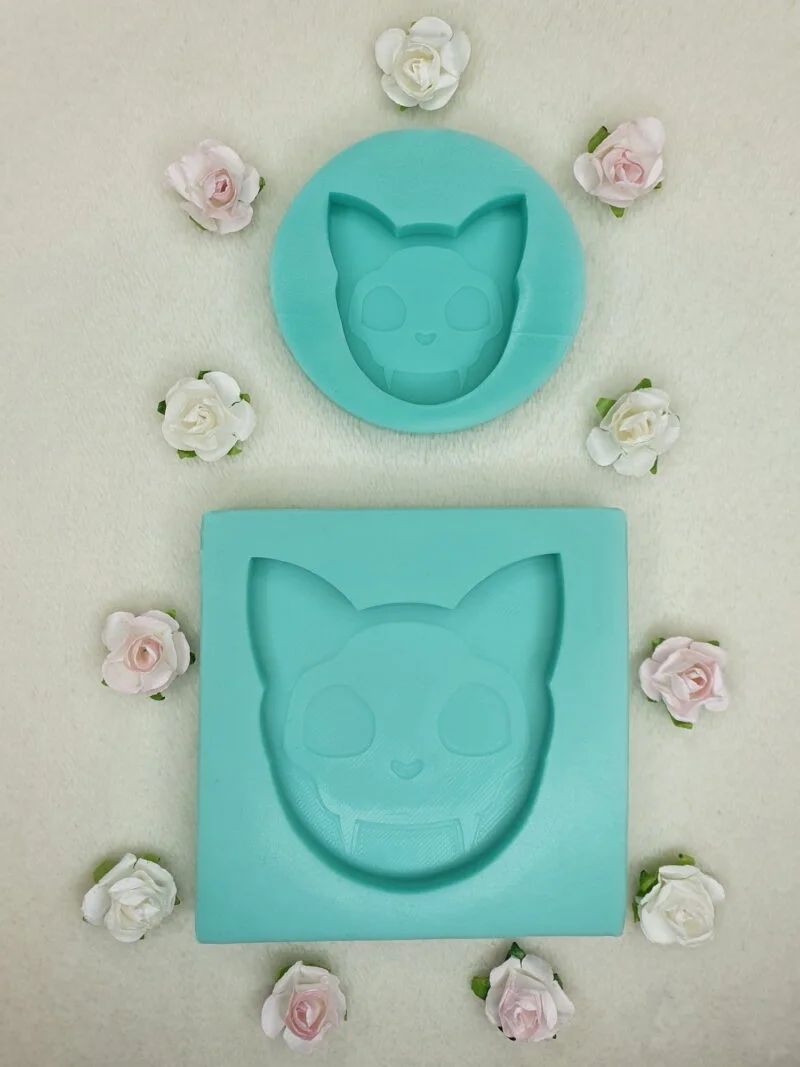 silicone mold cat head skull duo for resin