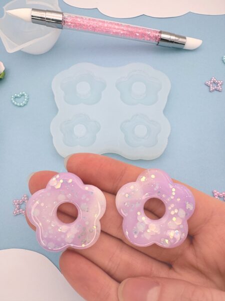Moule en silicone boucles d'oreilles fleurs pour résine époxy. Pampille pour créole interchangeable