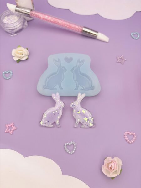 Moule en silicone boucles d'oreilles lapins pour résine époxy.