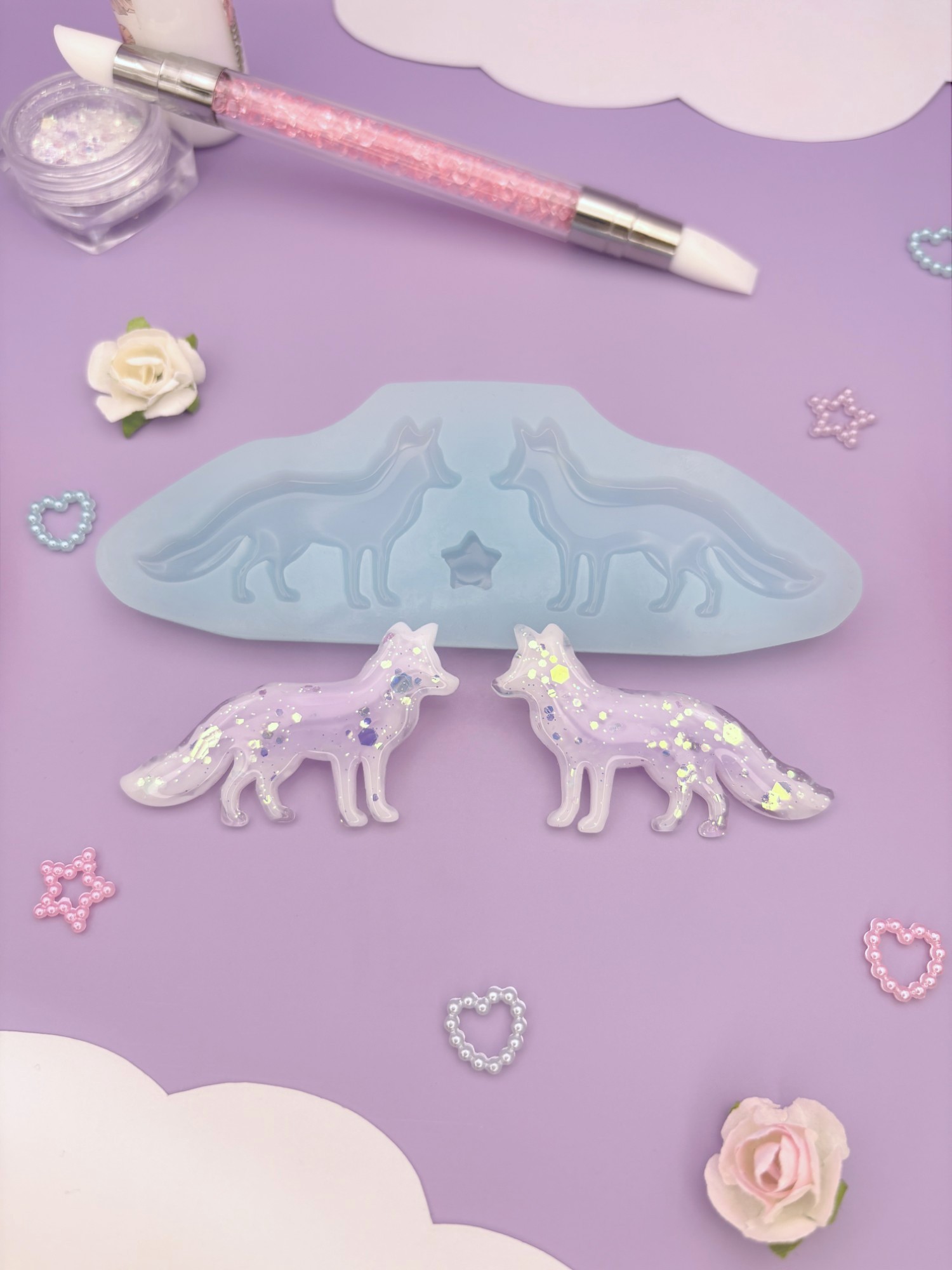 Moule en silicone boucles d'oreilles renards pour résine époxy.